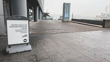 View Of Directional Sign Which Points To The Vaccine Clinic At The Vancouver Convention Centre