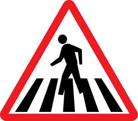 Pedestrian crossing warning sign. Red triangle background. Traffic signs and symbols.