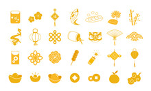 Flat Golden Chinese New Year Icon Set