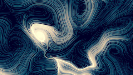 Wall Mural - animation of abstract curved lines over black background, with small light particles flowing along t