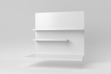 Wall Mural - Wall shelf on white background. Design Template, Mock up. 3D render.