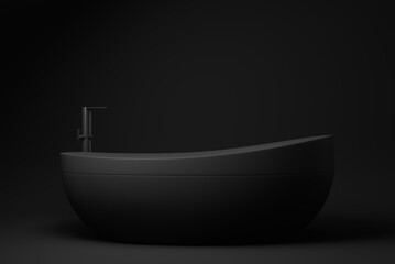 Sticker - Black Luxurious Modern bathtub on black background. minimal concept idea. monochrome. 3d render.