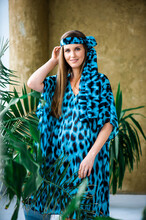 Woman Leopard Blue Print Summer Dress