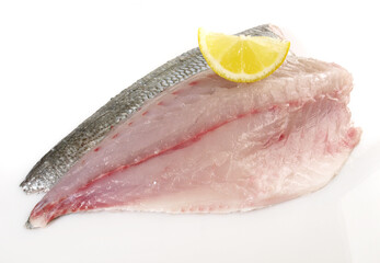 Wall Mural - Grey Gilthead - Sea Bream Fillet with Lemon isolated on white Background