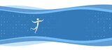 Fototapeta Kosmos - Blue wavy banner with a white figure skating symbol on the left. On the background there are small white shapes, some are highlighted in red. There is an empty space for text on the right side