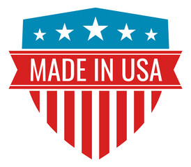 Poster - Made in USA banner. Shield emblem in american flag style