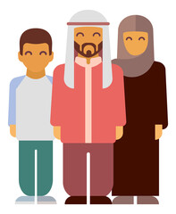 Wall Mural - Muslim family icon. Happy father and mother with son