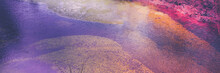 Saturated Retro-style Backdrop Image Of Algae Growing In The Brook. Spring River With Large Bodies Of Alga Community Underwater In Circular Patterns In Pink, Red, And Purple Colors.