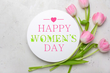  Beautiful greeting card for International Women's Day celebration with tulip flowers