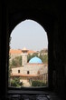 mosque in the frame of the castle door 