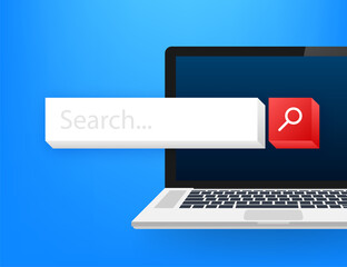 Sticker - Search bar on screen vector element design, set of search boxes ui template isolated on blue background. Vector stock illustration.