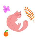 różowy kor, pink cat. pomarańcza ilustracja wektroriwa