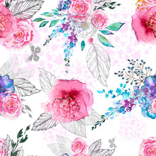 Seamless Background Watercolor Flowers. Vector Illustration