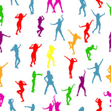 Seamless Background Multi-colored Dancing People. Vector Illustration