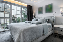 Stylish Bedroom In Aquamarine Color