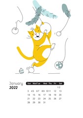 Wall Mural - Calendar for January 2022 with Christmas cat