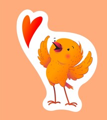 Poster - A cheerful bird spreads its wings for hugs and a symbol of the heart.