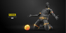 Football Soccer Player Man In Action Isolated Black Background. Vector Illustration