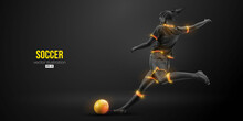 Football Soccer Player Woman In Action Isolated Black Background. Vector Illustration