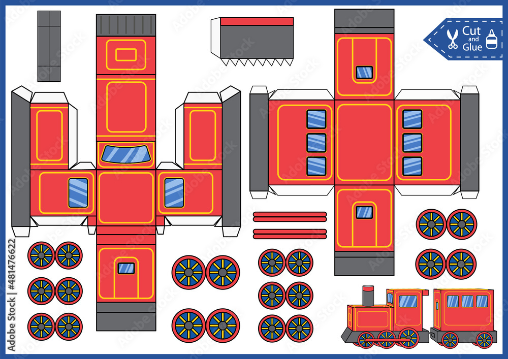 Kids craft cut and glue paper train. Children actives template worksheet. Create 3d model toy. Printable vector child art game. Stock Vector | Adobe Stock kids-craft-cut-and-glue-paper-train-children-actives-template-worksheet-create-3d-model-toy-printable-vector-child-art-game-stock-vector-adobe-stock