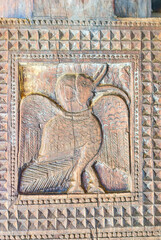 Canvas Print - The mythical bird in old Embekka Dewalaya Temple, Udunuwara, Sri Lanka.