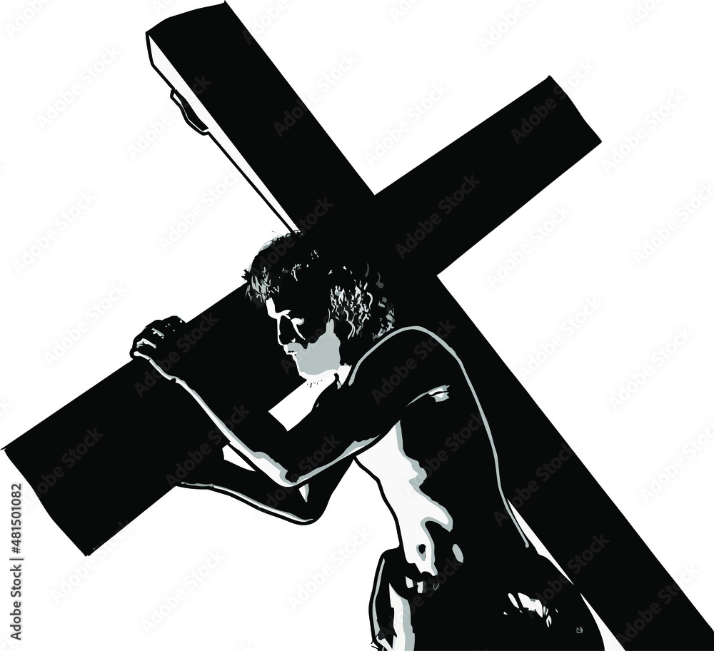 Jesus Christ carrying the cross Vector illustration Stock Vector ...