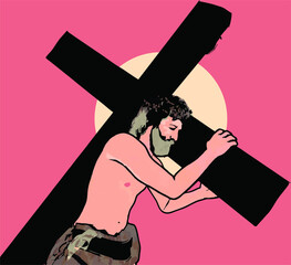 Wall Mural - Jesus Christ carrying the cross Vector illustration