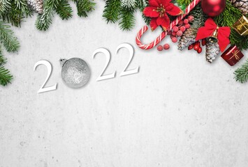 Canvas Print - happy new year 2022 background new year holidays card with bright lights, gifts