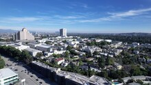 Descending Aerial Over Fox Studios In Century City, Office Buildings Landscape Of Los Angeles