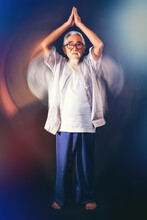 Asian Old Man In Traditional Chinese Dress Practice Chinese Tai Chi