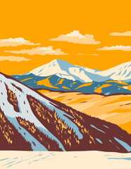 Sticker - WPA poster art of keystone ski resort in Colorado  done in works project administration or federal art project style.