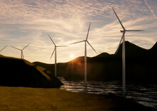 Wind Turbine Energy Green Sunset Scene Background