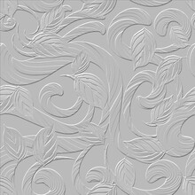 Embossed Floral Line Art Tracery 3d Seamless Pattern. Ornamental Beautiful Leafy Relief Background. Repeat Textured Backdrop. Hand Drawn Surface Leaves, Branches, Swirls Ornament With Emboss Effects