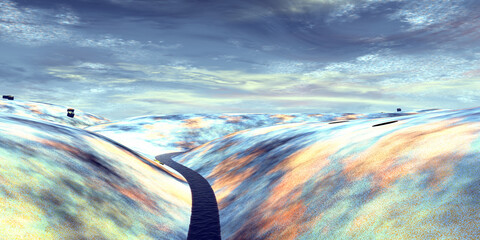 Wall Mural - alien planet. mountain and lake. 3d rendering