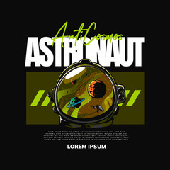 astronaut helmet with galaxy illustration for t-shirt design