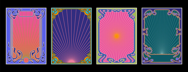 Wall Mural - art nouveau frames and backgrounds, 1900s decorative ornaments, 1960s psychedelic colors