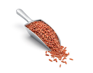 Wall Mural - Red rice on metal scoop isolated on white background