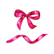 Watercolor hand drawn pink bow for holiday design of any kind of poligraphy - cards, flyers, posters. Bright and colorful for joy.
