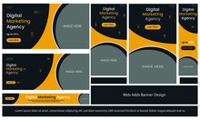  Yellow And Black Set Of Web Banner Of Standard Size With A Place For Photos Vertical Horizontal And Square Template.