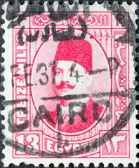 Wall Mural - Egypt - Circa 1932: A postage stamp printed in Egypt showing a portrait of the Egyptian Royalty King Fuad I