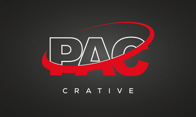 PAC creative letters logo with 360 symbol vector art template design	