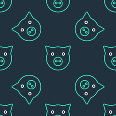 Sticker - Line Pig icon isolated seamless pattern on black background. Animal symbol. Vector