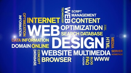 Web Design Animated tag word cloud;text design animation kinetic typography seamless loop.