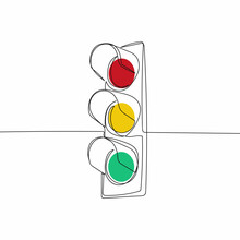 Continuous One Simple Single Abstract Line Drawing Of Traffic Lights Icon In Silhouette On A White Background. Linear Stylized.