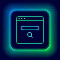 Glowing neon line Search engine icon isolated on black background. Colorful outline concept. Vector