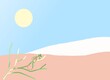 Illustration for a children's book. Girl and carpet plane and desert