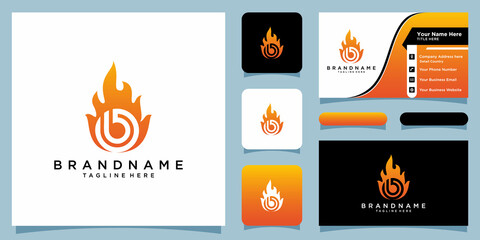 Sticker - Icon Design Logo Letter B with Fire Vector and business card design template