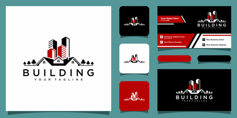 Real estate logo, vector icon designs with business card design template