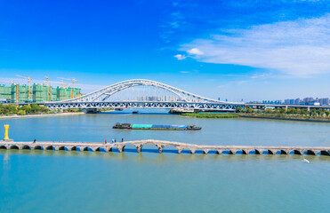 Wall Mural - City environment of Precious Belt Bridge and Xianggang Bridge in Suzhou, Jiangsu province