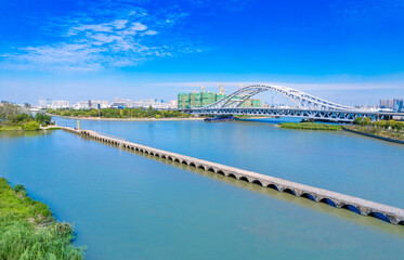 Wall Mural - City environment of Precious Belt Bridge and Xianggang Bridge in Suzhou, Jiangsu province